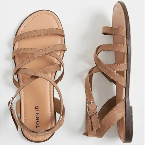 torrid Shoes Torrid Taupe Brown Faux Suede Strappy Gladiator Ankle